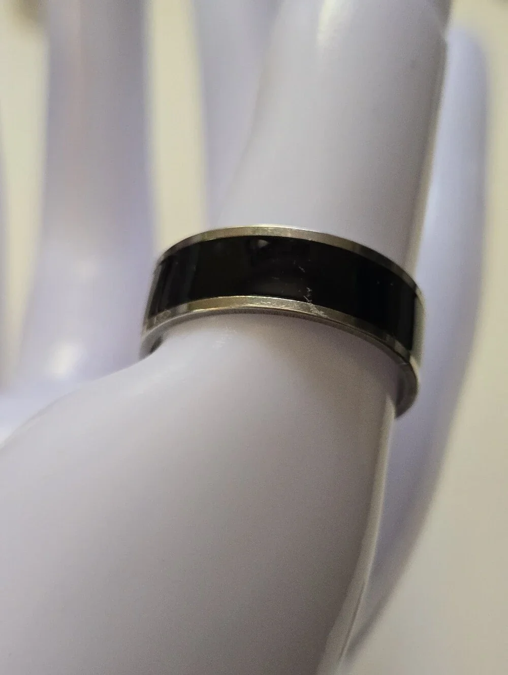 Black Inlay Metal Band Ring Size 9